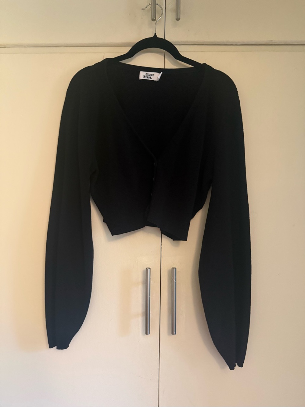Tiger Mist Black Cropped Button-Front Cardigan